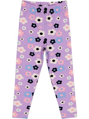 Civil Girls Büyük Çiçek Baskılı 2-5 Yaş Tayt - Lila 3-4 Yaş