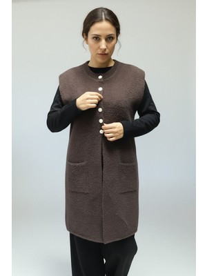 Ece Giyim Kadın Cepli Önden Yarım Düğmeli Angora Yelek