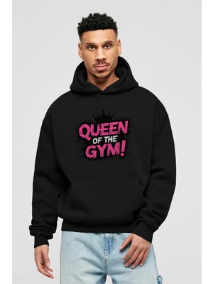 Ankhises Gym , Spor , Fitness Serisi 30 Ön Baskılı Siyah Hoodie Oversize Kapüşonlu Sweatshirt Erkek Kadın