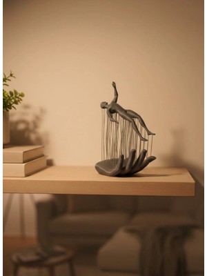 Die Grup El Insan Figürü Gri Modern Sanatsal Tasarım Salon ve Raf Dekorasyonu Için Özel Biblo Dıegrp-R