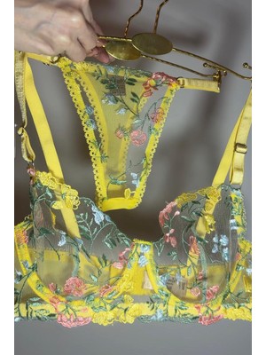 Transparan Sarı Dantelli Bralet Takım