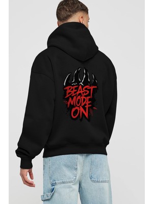 Ankhises Gym , Spor , Fitness Serisi 57 Arka Baskılı Siyah Hoodie Oversize Kapüşonlu Sweatshirt Erkek Kadın