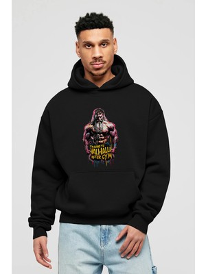 Ankhises Gym , Spor , Fitness Serisi 19 Ön Baskılı Siyah Hoodie Oversize Kapüşonlu Sweatshirt Erkek Kadın