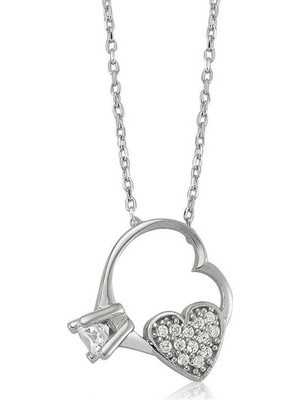 Erseyy 925 Ayar Gümüş Kalp Tek Taş Kadın Gümüş Kolye