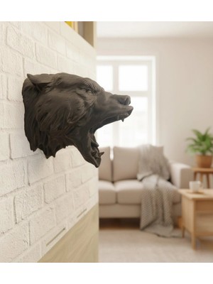 Die Grup Dekoratif Asılabilir Siyah Ayı Başı 3D Duvar Heykeli 25X19 cm DIEGRP-RSKRGLT34