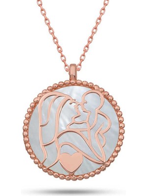 Katre46 Gümüş Rose Sedef Taşlı Anne Çocuk Sevgisi Kolye