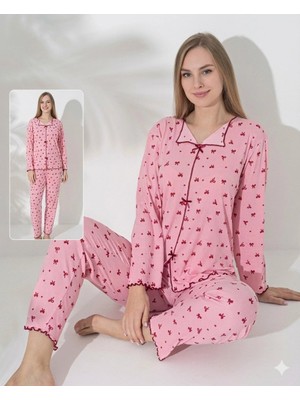 Daniska Boyraz 0425 Kadın Raporlu Uzun Kol Pijama Takımı