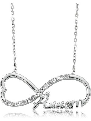 Erseyy 925 Ayar Gümüş Annem Yazılı Sonsuzluk Kadın Gümüş Kolye