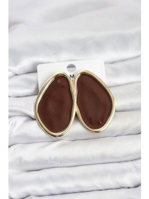 Pirinç Kahverengi Mineli Damla Model Vintage Plaka Kadın Küpe