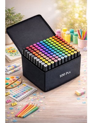 Syn Aksesuar 100’LÜ Çantalı Çift Taraflı Keçeli Kalem Seti – Profesyonel Marker Kalemler