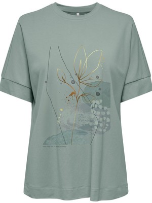 Only Onljany Baskılı Kadın Tişört Bisiklet Yaka Kısa Kollu