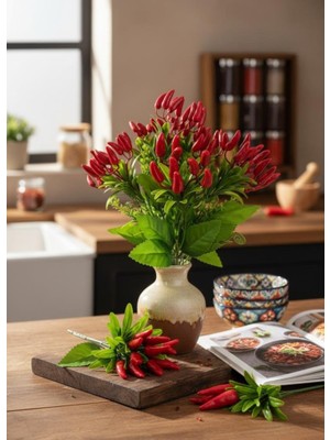 Nettenevime Yapay Çiçek 3lü Set Kırmızı Biber Demeti 35CM 81 Biberli