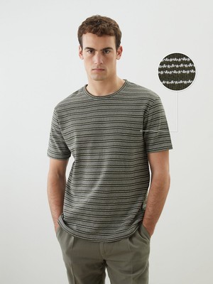 Lc Waikiki Yeni Sezon Bisiklet Yaka Çizgili Erkek Dokulu Tişört