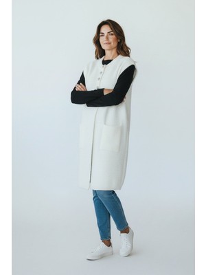 Ece Giyim Kadın Cepli Önden Yarım Düğmeli Angora Yelek