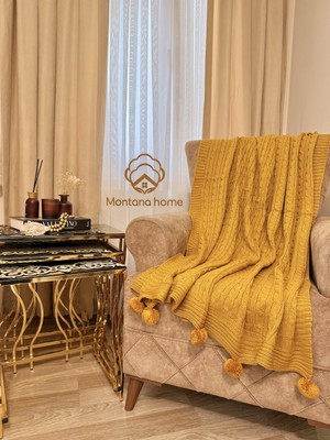 Ponponlu Triko Örgü Tv ve Diz Battaniyesi – 130X170 Cm"