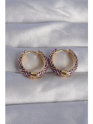 Bsre Pirinç Mor Etnik Desenli Halka Küpe (Gold Renk)