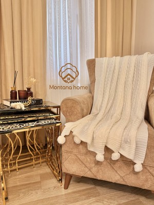 Ponponlu Triko Örgü Tv ve Diz Battaniyesi – 130X170 Cm"