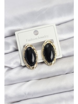 Siyah Gold Badem Model Vintage Kadın Küpe