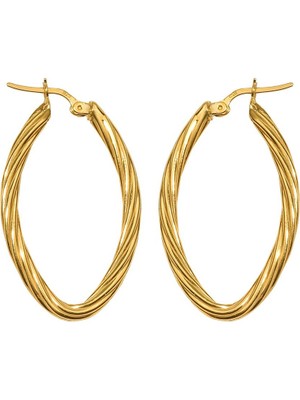 Nox Jewelry 14 Ayar Mikron Altın Kaplama Burgu Oval Halka Gümüş Küpe - E00306