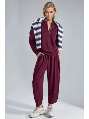 Hiccup Kadın Modal Dokulu Fermuarlı Yaka Ikili Takım Bersan Collection Bordo Kırmızı