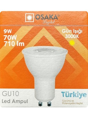 Avarson (1 Adet) Osaka 9W (70W) Sarı Işık (3000K) GU10 Duylu LED Çanak Ampul