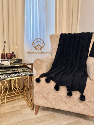 Ponponlu Triko Örgü Tv ve Diz Battaniyesi – 130X170 Cm"