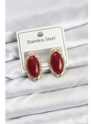 Kırmızı Gold Badem Model Vintage Kadın Küpe