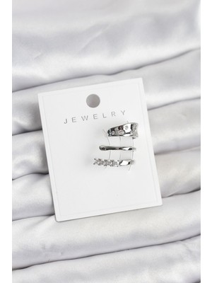 Gümüş Renk Zirkon Taşlı Pirinç Kıkırdak Küpe