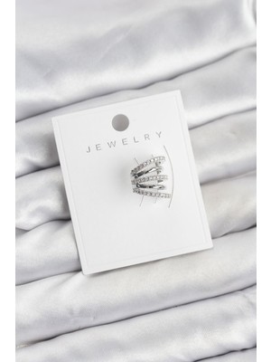 Gümüş Renk Pirinç Zirkon Taşlı Kıkırdak Earcuff Küpe