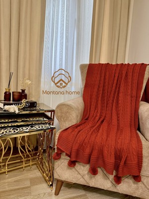 Ponponlu Triko Örgü Tv ve Diz Battaniyesi – 130X170 Cm"