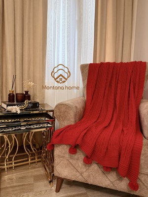 Ponponlu Triko Örgü Tv ve Diz Battaniyesi – 130X170 Cm"