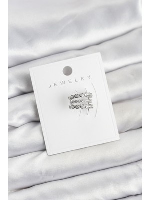 Gümüş Renk Zirkon Taşlı Pirinç Kıkırdak Earcuff Küpe