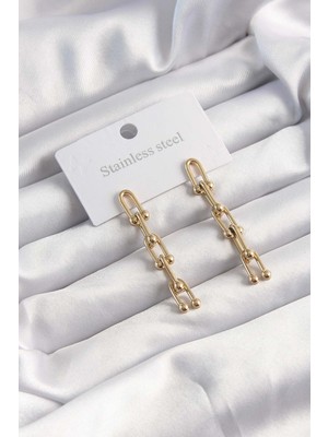 Bsre Gold Renk Tiffany Stil Geçmeli U Zincir Sallantılı Küpe