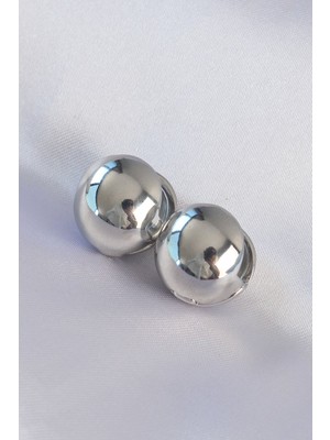 Bsre Pirinç Içi Boş Minimal Topçuk Küpe (Gümüş Renk)