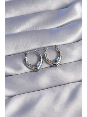 Bsre Gümüş Renk Içi Oval Tasarımlı Küpe (316L Çelik)