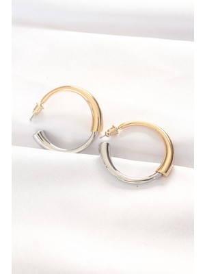 Bsre Gümüş ve Gold Renk Geçişli Modern C Halka Küpe