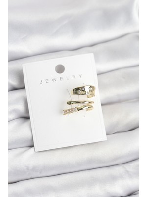 Gold Renk Zirkon Taşlı Pirinç Kıkırdak Küpe