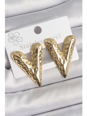 Bsre Gold Renk Işlemeli Kalpli Kadın Küpe (316L Çelik)