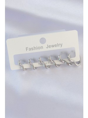 Bsre Pirinç Kalpli Küpe Seti (Gümüş Renk)