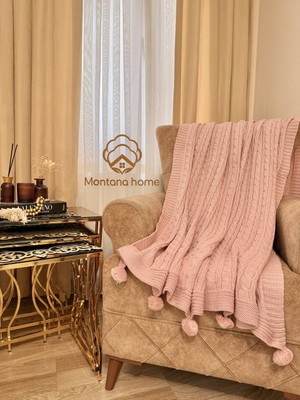 Ponponlu Triko Örgü Tv ve Diz Battaniyesi – 130X170 Cm"