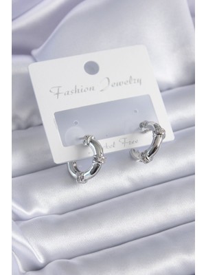 Bsre Zirkon Taşlı Halka Figürlü Pirinç Kadın Küpe (Gümüş Renk)