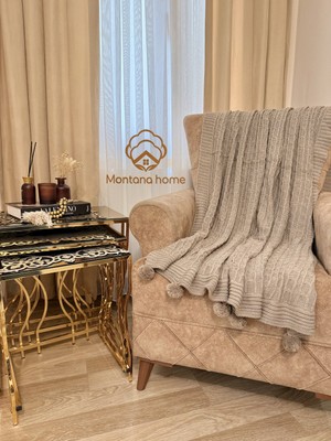 Ponponlu Triko Örgü Tv ve Diz Battaniyesi – 130X170 Cm"