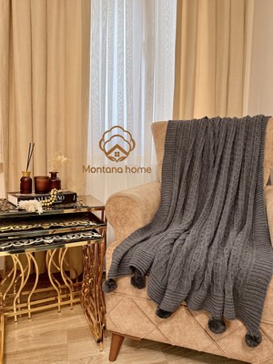 Ponponlu Triko Örgü Tv ve Diz Battaniyesi – 130X170 Cm"