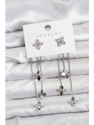 Bsre Lotus Figürlü Pirinç Kadın Küpe (Gümüş Renk)