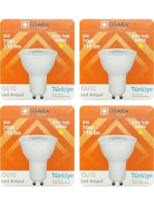 Avarson (4 Adet) Osaka 9W (70W) Sarı Işık (3000K) GU10 Duylu LED Çanak Ampul