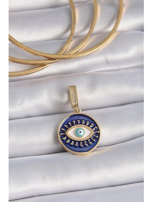 Pazarcan Pirinç Gold Renk Zirkon Taşlı Nazar Boncuk Detaylı Göz Işlemeli Ajda Charm - TJ-BC1007