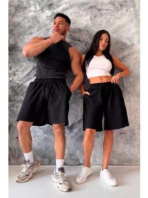 Vladivosto Diz Hizasında Battal Boy Yüksek Bel Cepleri Derin Oversize Büyük Beden Şort Kapri