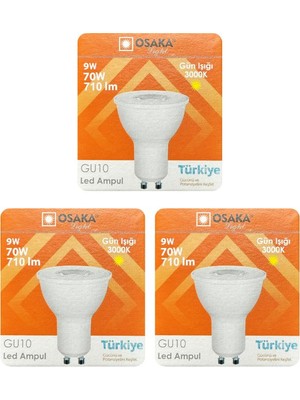 Avarson (3 Adet) Osaka 9W (70W) Sarı Işık (3000K) GU10 Duylu LED Çanak Ampul