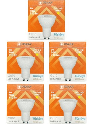 Avarson (5 Adet) Osaka 9W (70W) Sarı Işık (3000K) GU10 Duylu LED Çanak Ampul