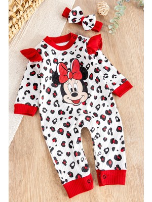 Babymod Fiğürlü Bandanalı Pamuk Kız Bebek Tulum Kırmızı